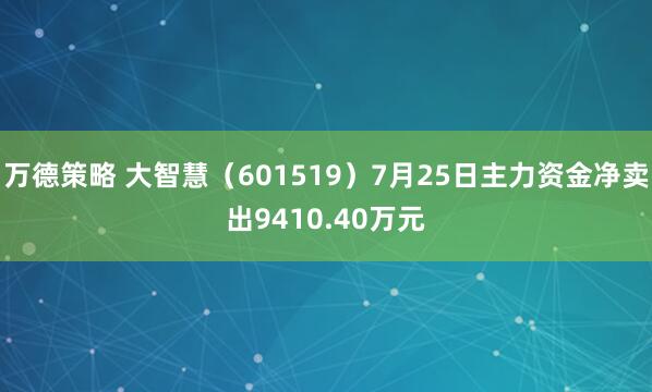 万德策略 大智慧（601519）7月25日主力资金净卖出9410.40万元